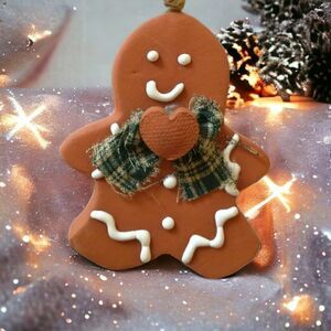 Gingerbread Man Christmas Ornament Terr Cotta Cookie Holiday Xmas Decor Ceramic.
